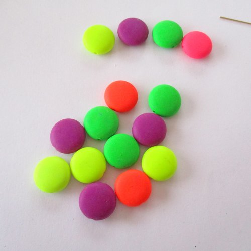 14 perles plastique pastille couleur fluo - 3543459