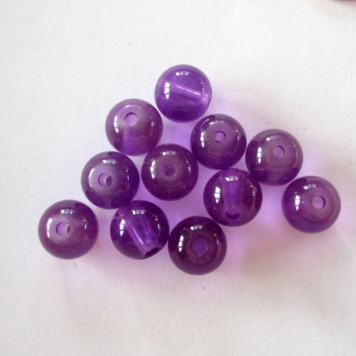 Perles rondes en verre mauve- lot de 10 - 8 mm - 3592053