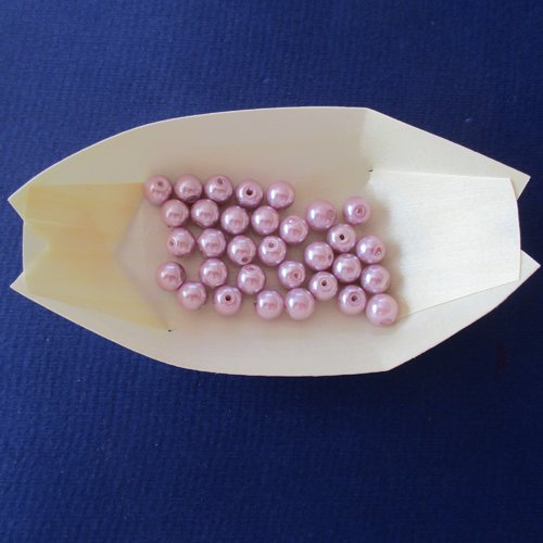 25 perles rondes en verre nacré mauve rose - 8 mm - 3729472