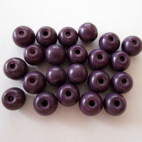 Perles rondes en bois, couleur mauve - lot de 15 - 6 mm - 3592055