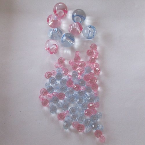 48 perles plastiques roses et bleues de deux tailles - 15  et 13 mm  - 3669816
