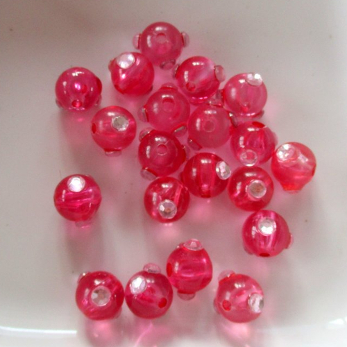20 perles plastiques rose avec strass - 8 mm - 3686368