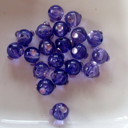 20 perles plastiques mauve avec strass - 8 mm - 3686369