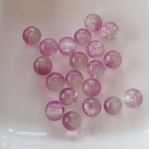 20 perles en verre craquelé mauve - 8 mm - 3686370