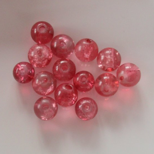 14 perles en verre craquelé rose fuchsia - 8 mm - 3686371