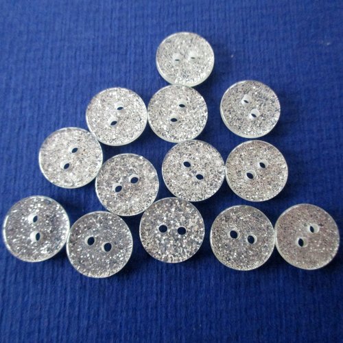 12 boutons plastique blanc à paillettes - 12.5 mm - 3691282
