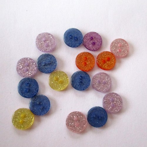 15 boutons plastiques multicolores à paillettes - 12.5 mm - 3691683