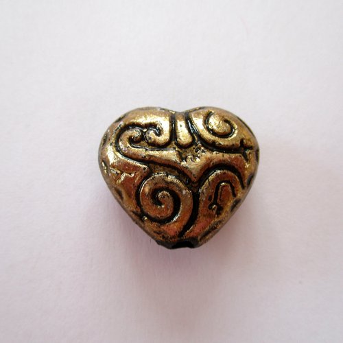 5 perles breloques en forme de cœur en résine métallisée  bronze/doré- 19.5 mm - 3725767