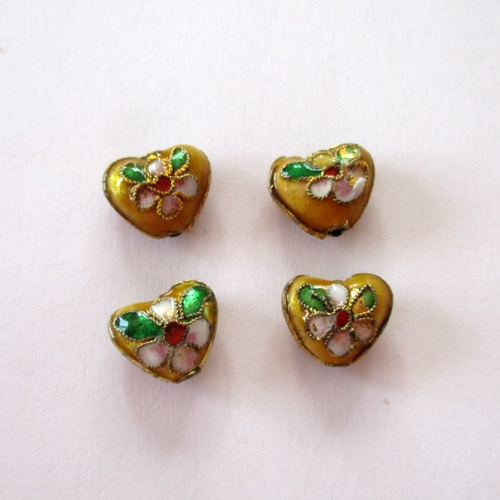 4 perles en métal cloisonné  en forme de cœur - 10 mm - 3725768