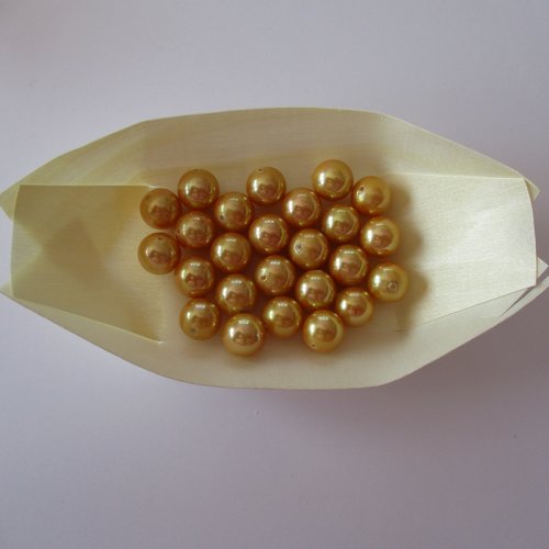 25 perles en verre rondes nacrées jaune orange - 10 mm -  3729462
