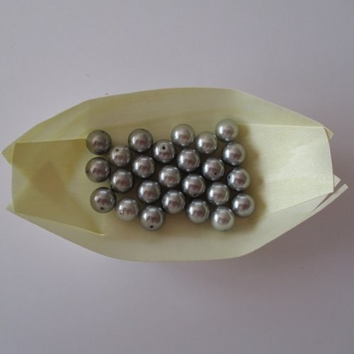25 perles en verre de couleur gris métal nacré - 10 mm - 3729463
