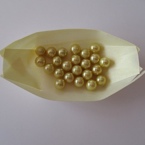 22 perles en verre rondes nacrées jaune paille - 10 mm - 3729464