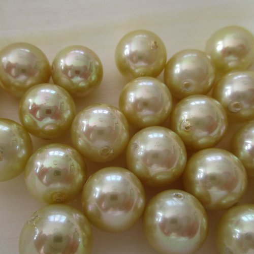22 perles en verre rondes nacrées jaune paille - 10 mm - 3729464