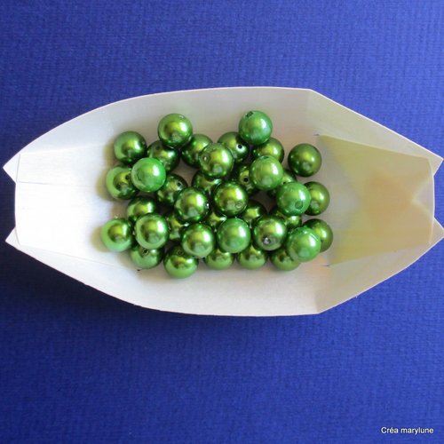 20 perles en verre rondes nacrées vertes - 10 mm -  3729466