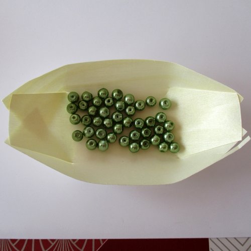 40 perles rondes en verre nacrées verte - 6 mm -  3729473