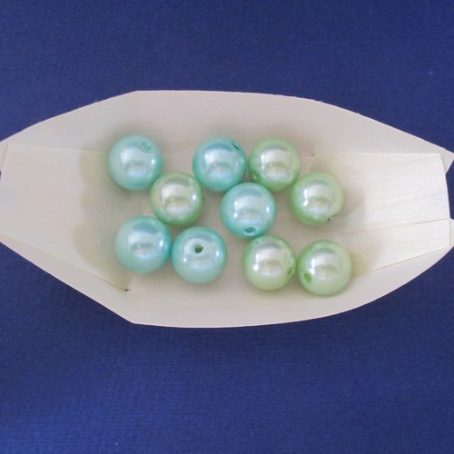 10 grosses perles rondes en plastique en mélange de vert nacré - 15 mm - 3735297