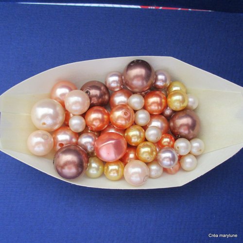 35 petites et grosses perles rondes en plastique et en verre en mélange de beige/marron - 16 et 8 mm - 3751961