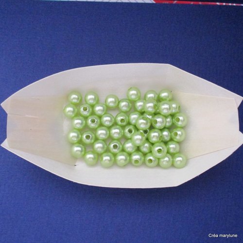 50 petites perles rondes nacrées en plastique de couleur verte - 8  mm - 3751964