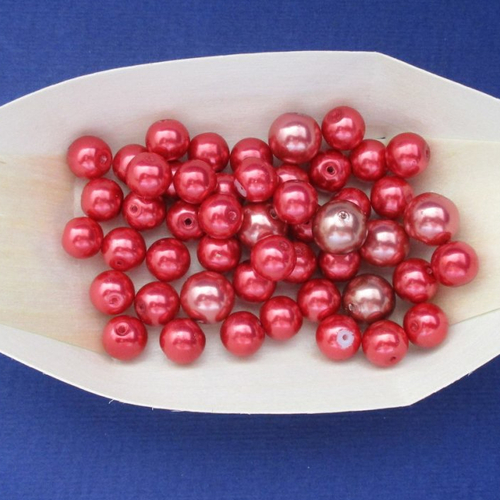 30  perles rondes en verre couleur rouge nacrée - 8  mm - 4086865