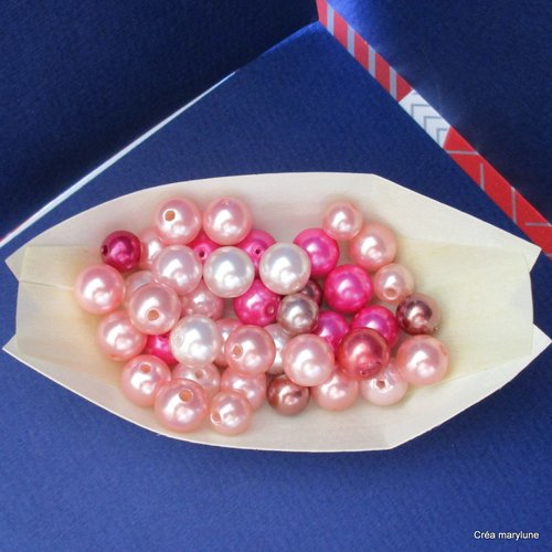 40 perles rondes en verre et en plastique en mélange de couleur rose - 10 et 12 mm - 3751967