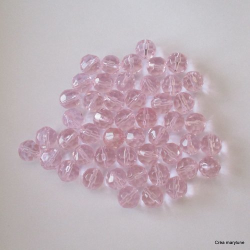 50 perles en verre de couleur rose pâle à facettes - 10 mm - 3776577