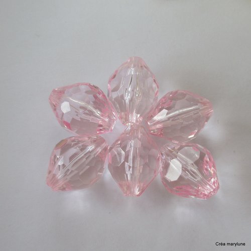 4 perles ovales en plastique à facettes de couleur rose - 3776579