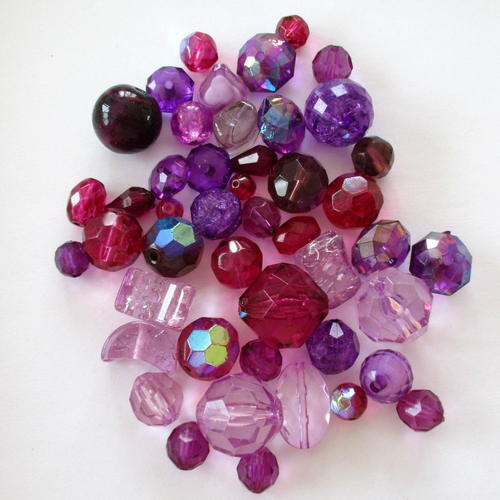 Mélange de 20 perles plastiques transparentes de taille et forme différentes couleur violets mauve -  3777797