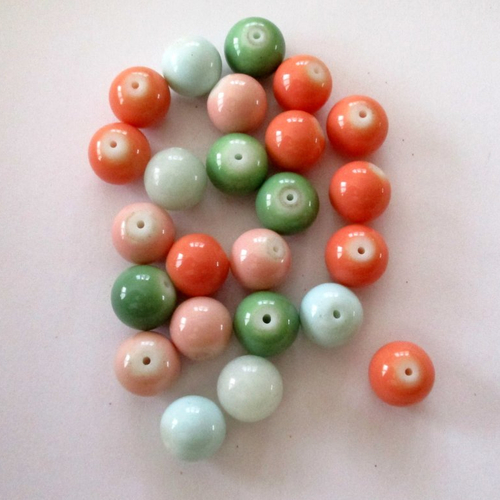 Mélange de 20 perles en porcelaine de couleur pastel - 12 mm  - 3789507