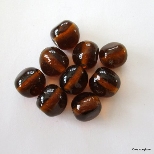9 perles en verre de couleur marron transparent - 20 mm - 3791414