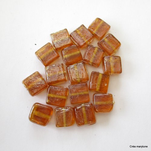 15 perles carrées en verre de couleur beige miel transparent - 12 mm - 3791415
