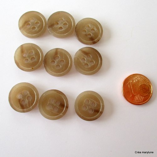 9 boutons plastique 4 trous beige - 14.7 mm - 3795440