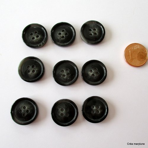 9 boutons plastique 4 trous gris noir - 16.5 mm - 3795441