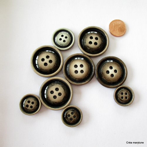 9 boutons plastique 4 trous beige marron - 11 et 22 mm - 3795442