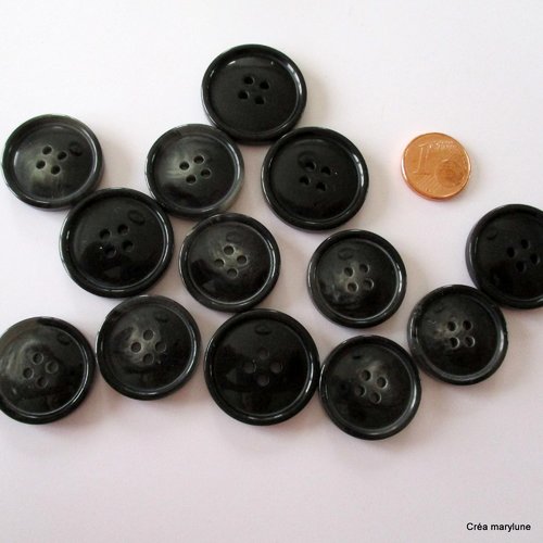 13 boutons plastique 4 trous gris noir 2 tailles  - 22 et 24 mm - 3799583