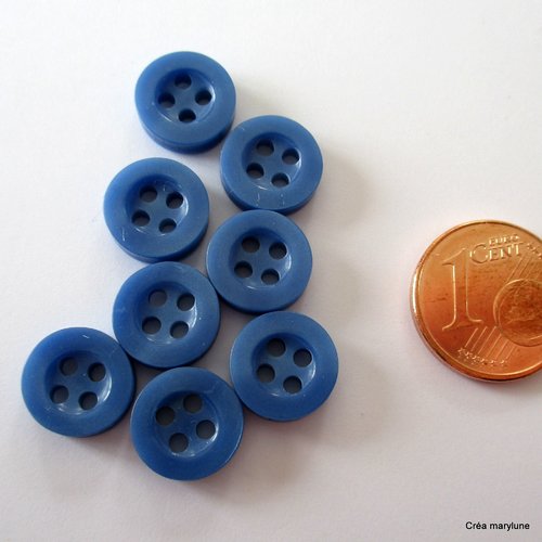 8 petits boutons plastiques de couleur bleue - 10 mm - 3804128