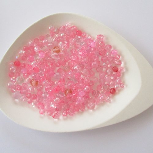 + ou - 100 petites perles transparentes roses en mélange de couleur et de taille - 4 à 6  mm - 3822756
