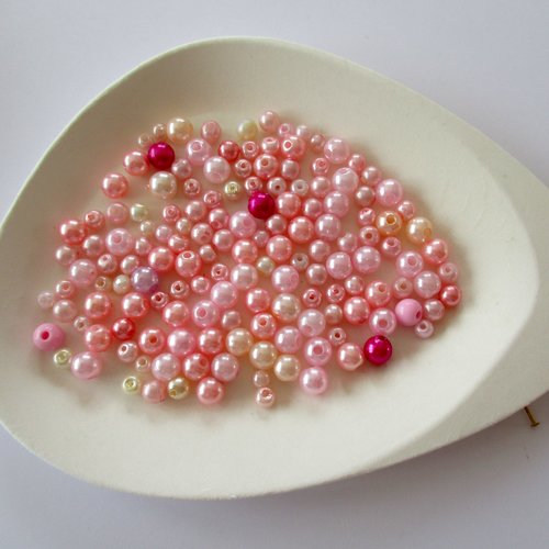 + ou - 100 petites perles nacrées roses en mélange de couleur et de taille - 4 à 6  mm - 3822757