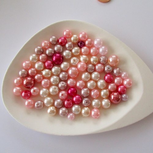 50  perles nacrées roses en mélange de couleur et de taille - 8 et 10  mm - 3822758