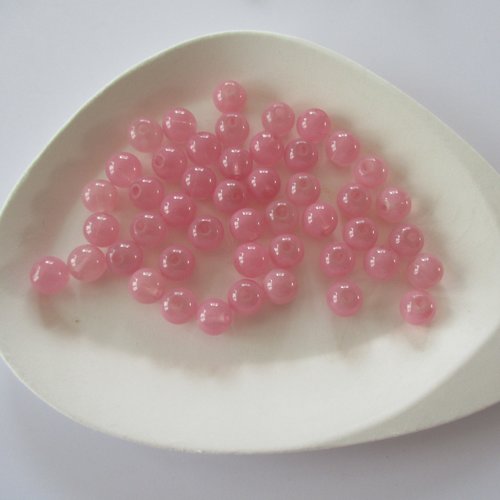 40 perles rondes en verre rose - 8 mm - 3822765