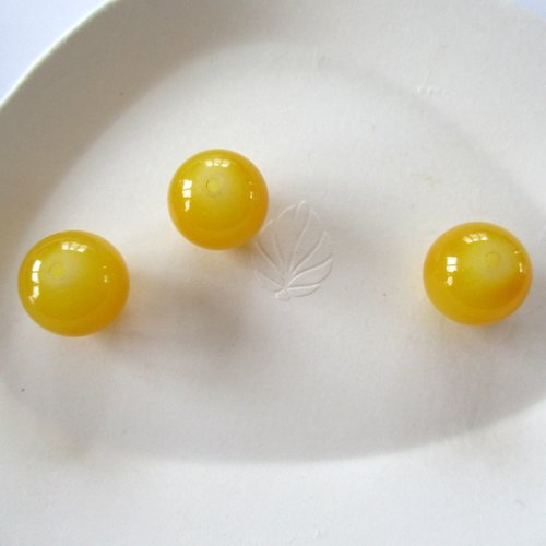 3 perles en verre de couleur jaune safran - 14 mm - 3857144