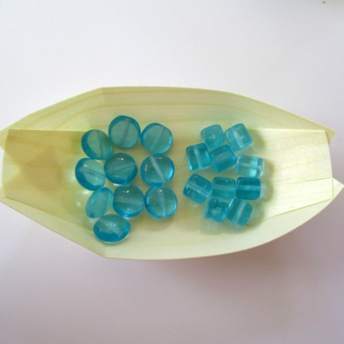 10 perles rondes en verre et 10 perles en verre cubiques de couleur bleue - 3864836