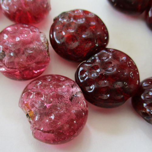 11 perles en verre transparent de couleur rouge et rose - 18/19 mm - 3868350