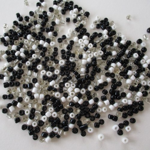 60 gr de perles de rocaille noire, blanche et transparentes - ± 4 mm - 4046500