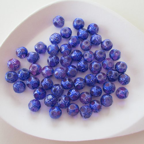 25 perles rondes de couleur violet/mauve granitées et transparentes - 8 mm - 4102737