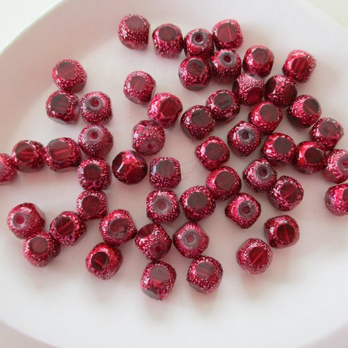 25 perles rondes de couleur rouge bordeaux granitées et transparentes - 8 mm - 4102738