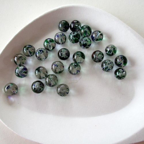 25 perles en verre mouchetées de bleu, vert et noir - 8.5 mm - 4102741