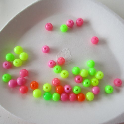 40 petites perles plastique multicolore couleur fluo  - 6 mm - 4108749