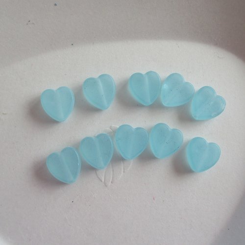 10 perles cœurs de couleur bleue givrée - 8.5 mm - 4108755