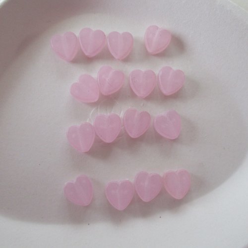 16 perles cœurs de couleur rose givrée -  8.5 mm - 4108754