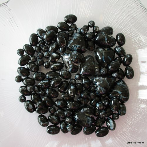 113 perles plastique en assortiment de taille et forme bleu marine, noir - 4405888